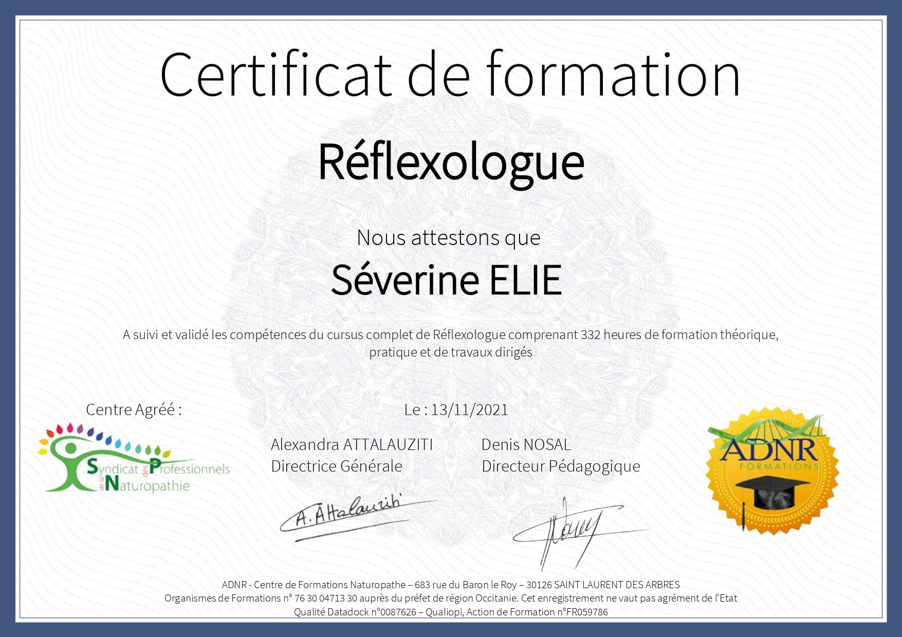 certificat réflexologue