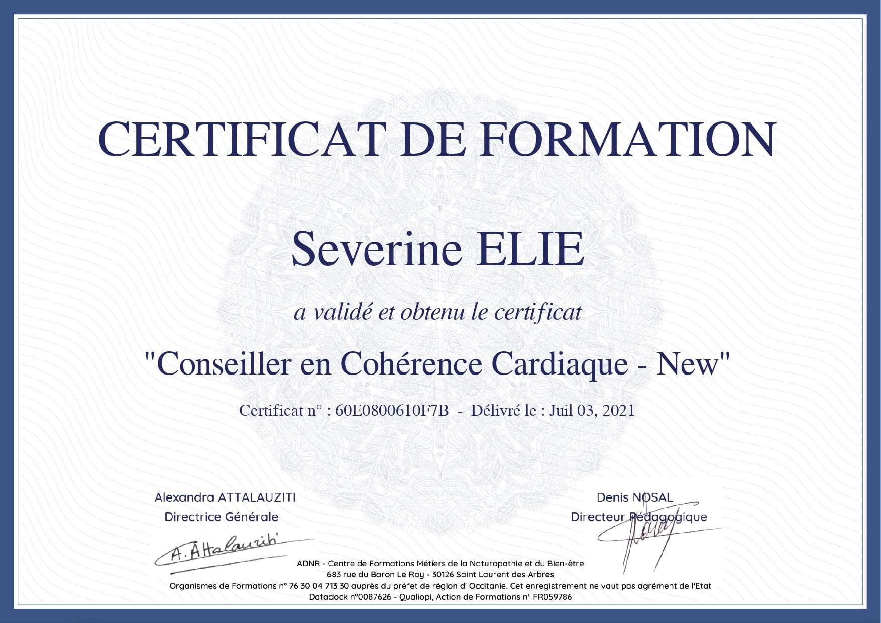certificat cohérence cardiaque